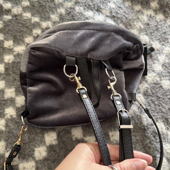 Velvet Mini Backpack Womens Small Gray Black Convertible Straps Purse Bag Casual - Picture 6 of 9